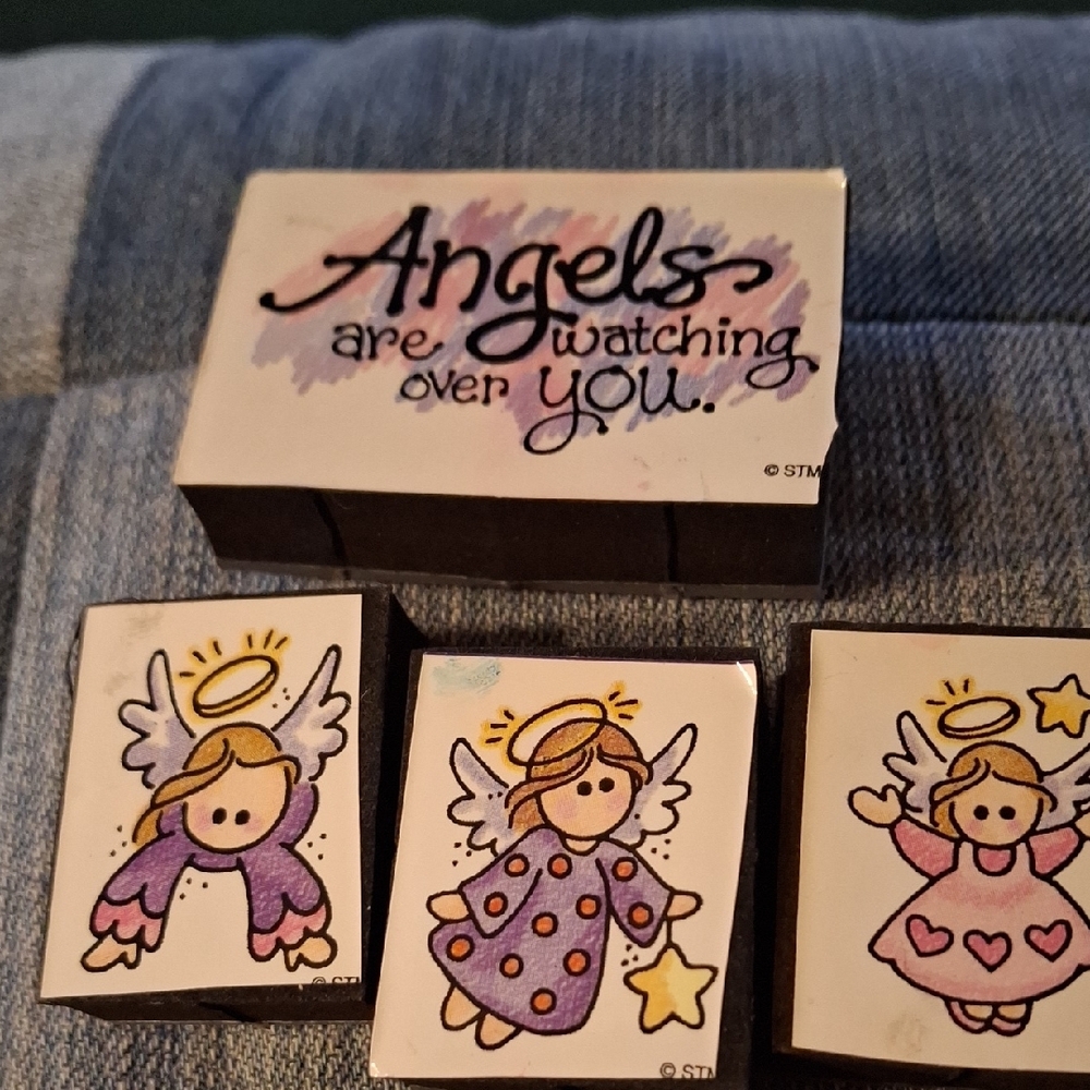 Angel Rubber Stamp watching over hearts star music flowers angelic chorus wings - Picture 2 of 5